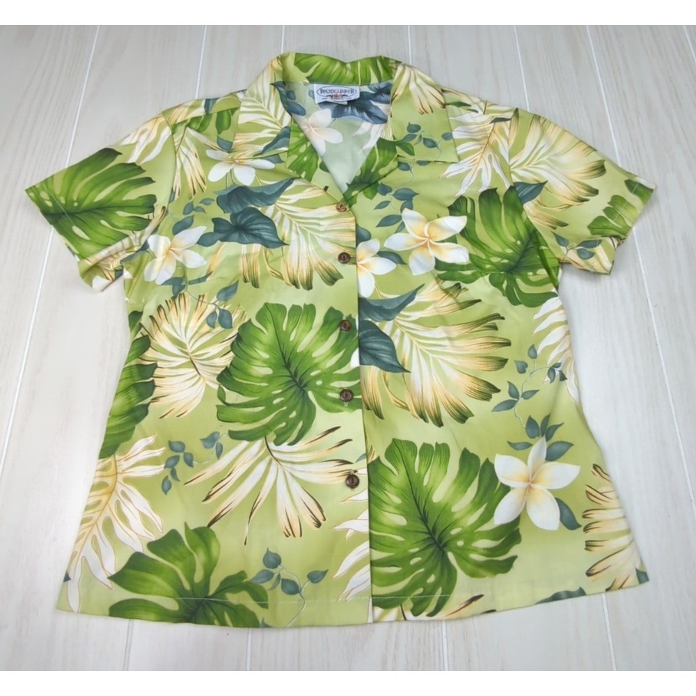 Pacific Legend Made Hawaii Women green S Small tropical button shirt floral palm